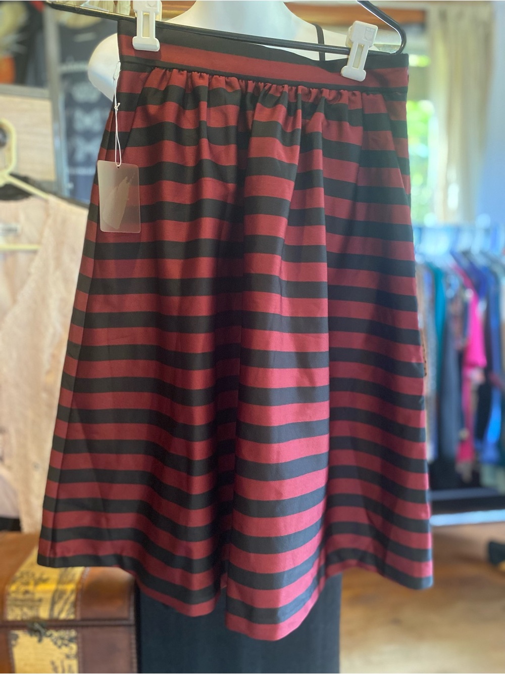 Forever 21 Red and Black Striped Circle Skirt